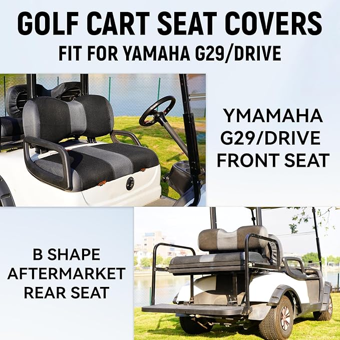 Golf Cart Front and Rear Seat Covers for Yamaha G29/drive Drive 2 2007+, Durable Polyester Fabric Yamaha G29 Seat Covers, Breathable Washable