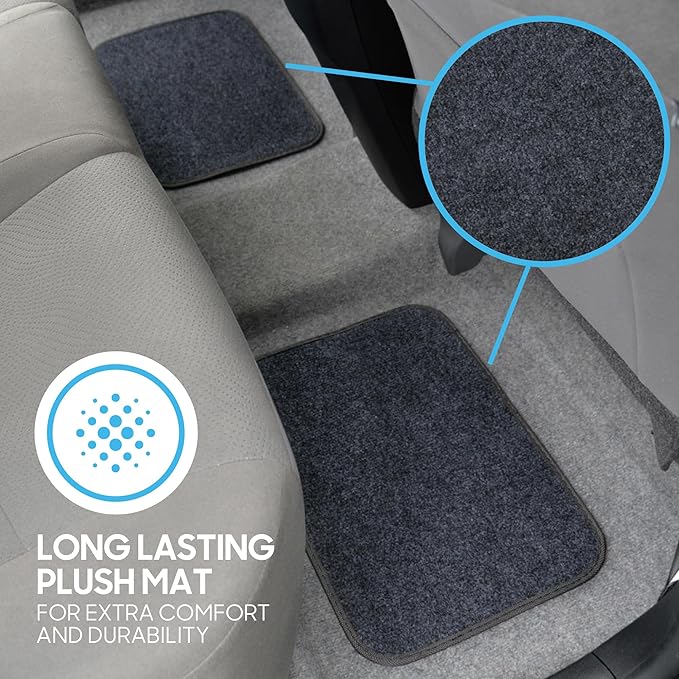 BDK Premium Dark Gray Carpet Floor Mats for Cars - Universal Fit Interior 4-Piece Car Mats Full Set with Vinyl Heel Pad Protector - Cute Car Accessories Interior Floor Covers for SUVs & Trucks
