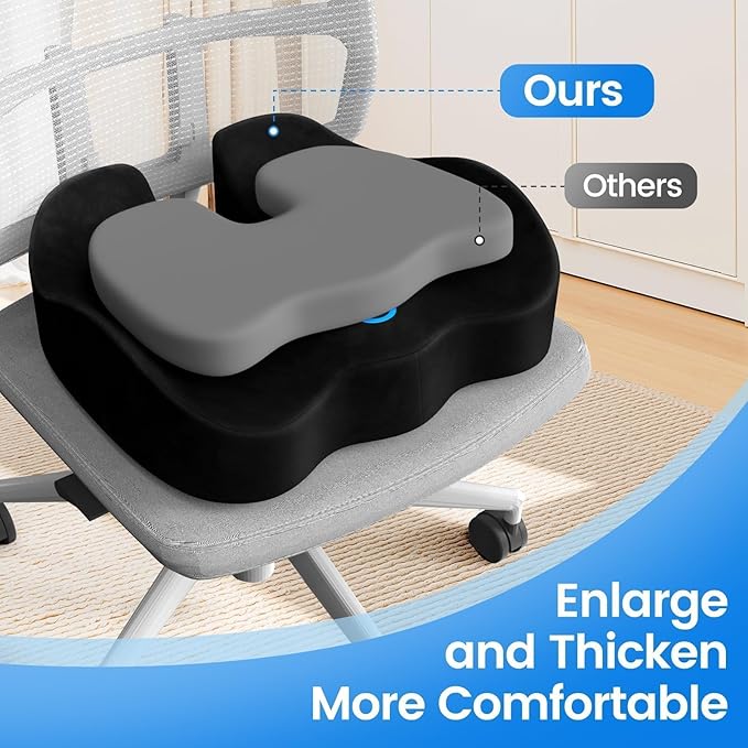 Seat Cushion, Memory Foam Chair Cushions for Tailbone/Sciatica Easing, Chair Pillow with Handles for Car, Office Chair Cushion with Non-Slip Design, Ideal for Post-Surgery Recovery(Black)