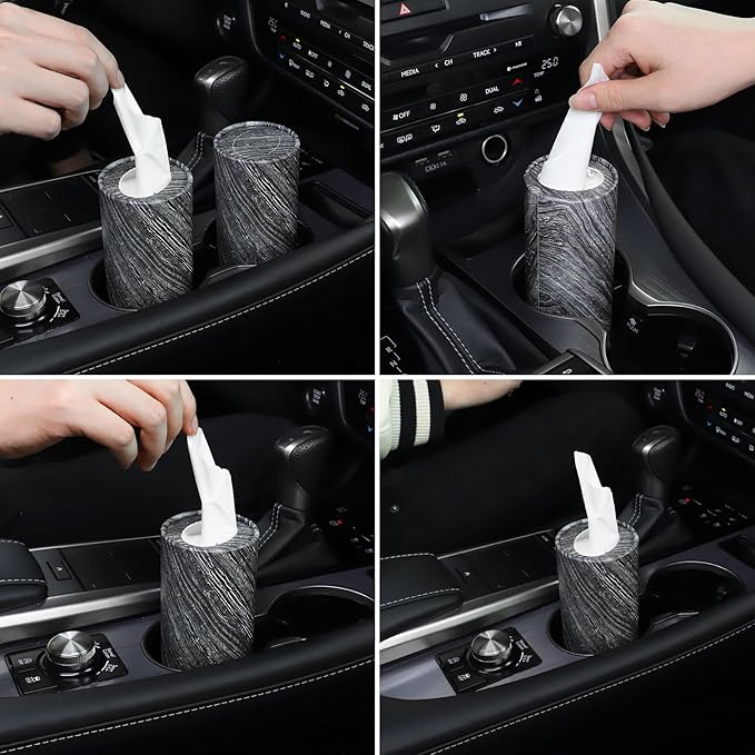 SINGARO Car Tissue Holder, 4 Pack Car Cup Holder Facial Tissues with Travel Tissue Bag, Quick and Convenient Flower Combination Car Tissue Box(4 Canisters/200 Tissues) Gray