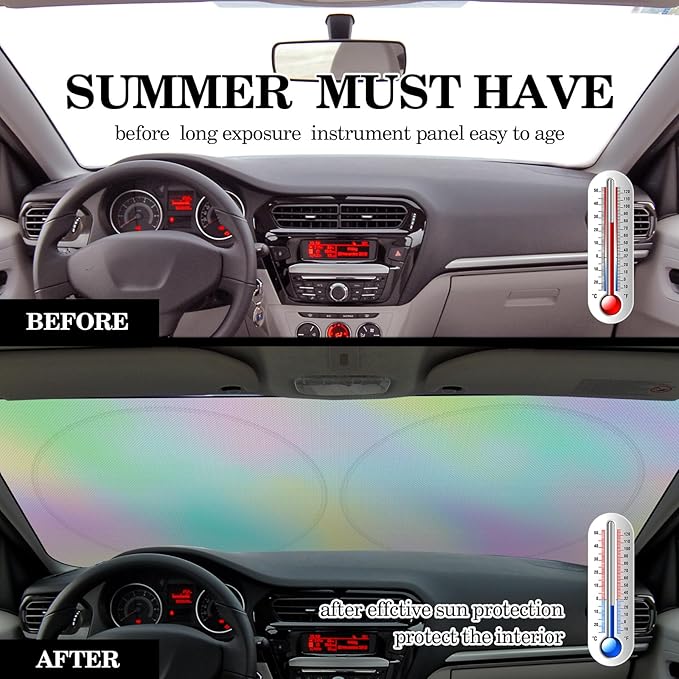 Windshield Sun Shade Foldable Car Front Window Covers for Car Accessories Sun Heat UV Rays Visor Protector Protection for Universal Cars SUV Truck (Rainbow)