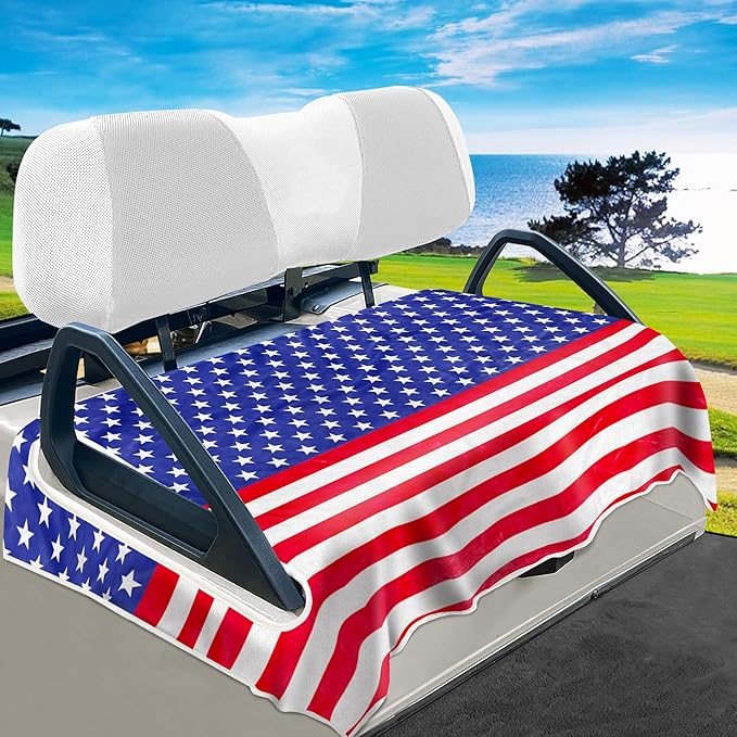 YOKYHOM American Flag Golf Cart Seat Covers for 2/4-Seater, Patriotic USA Seat Towel Blanket Keeps Seats Cool & Clean for Summer, Microfiber Fits EZGO, Club Car, Yamaha, 51"x31"
