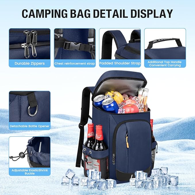 Cooler Backpack - 40 Cans Insulated Leak Proof Backpack Cooler Portable Picnic Camping Beach Hiking BBQ Picnic Bag for Men and Women -Blue