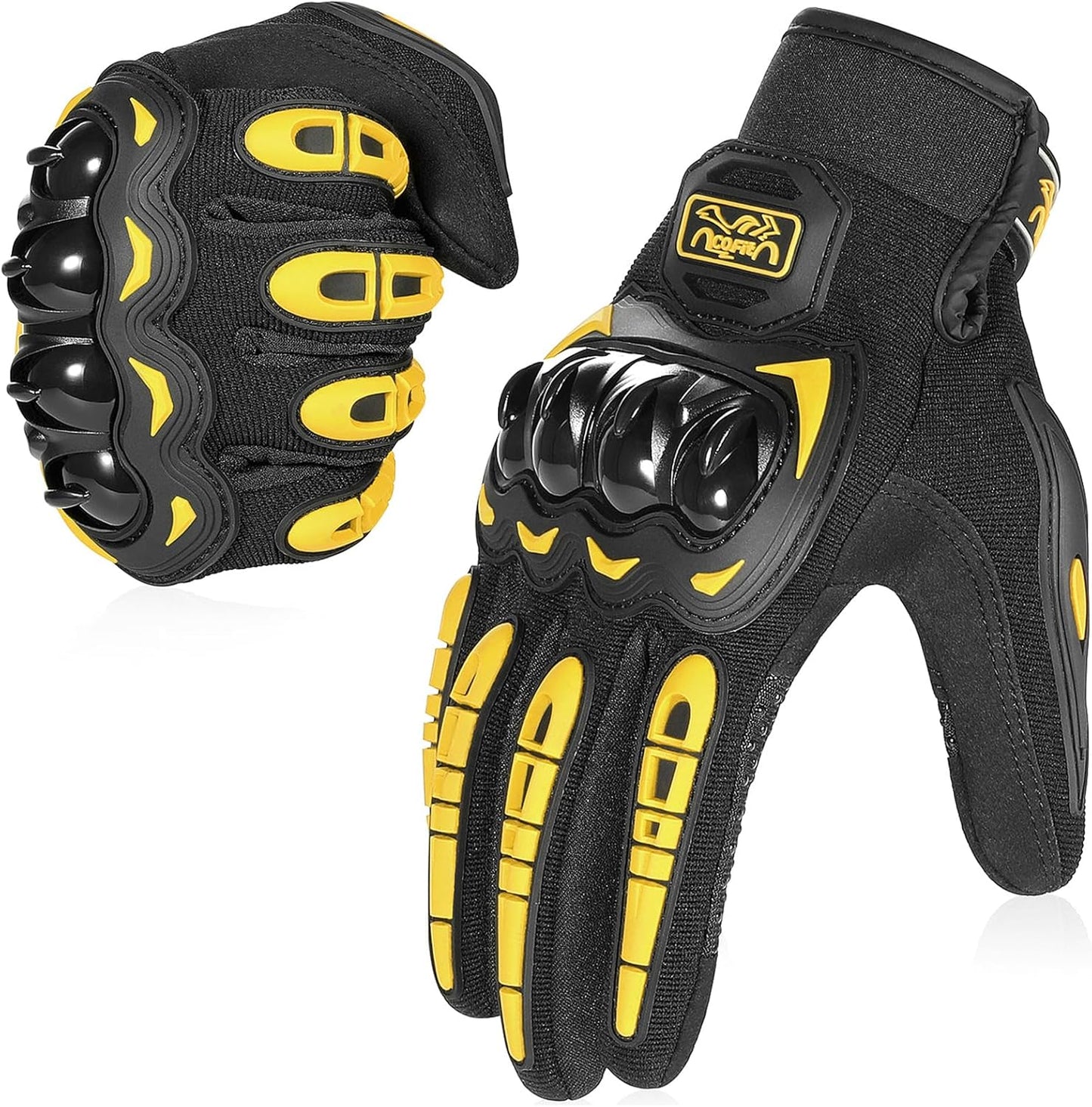COFIT Motorcycle Gloves Breathable, Touchscreen Motorbike Gloves Anti-Slip with Good Grip Hard Knuckles Protection for Men Women Motocross, BMX ATV MTB Cycling, Road Racing - Yellow L