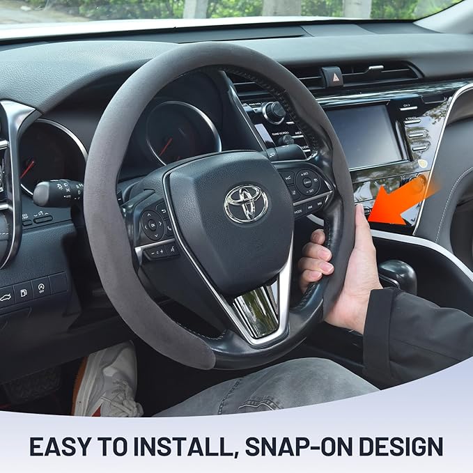Suede Steering Wheel Cover, Universal 15 Inch Car Steering Wheel Cover, Non-Slip Design,Breathable,Car Interior Accessories Gray