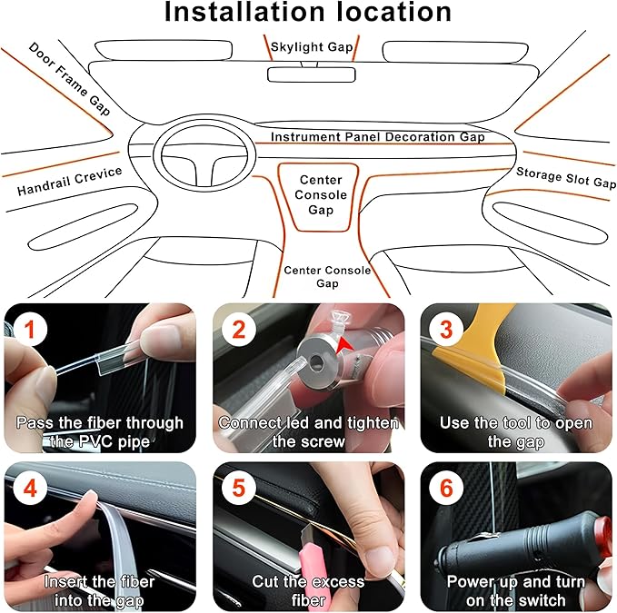 LED Lights for Car Interior - 5 in 1 Wireless Ambient Lighting Kit with 236" Fiber Optic, 16 Million Colors, APP Music Sync - Car Neon Lights for Cars, Trucks, SUVs（Cigarette）