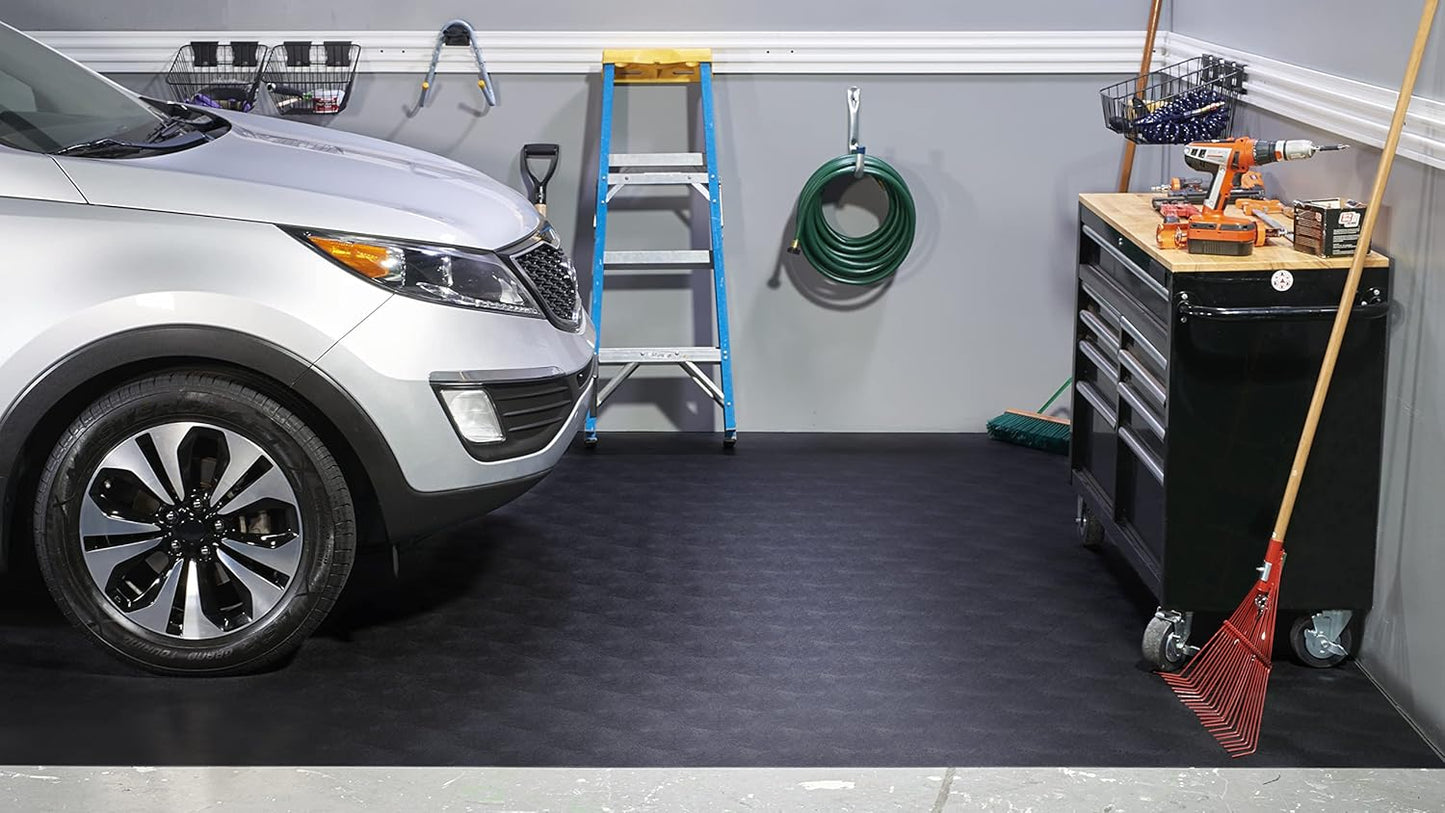 G-Floor Seamless Sheet Vinyl Shed Flooring Cover with Bonded Fibrous Backing - Levant Pattern (8' x 20', Midnight Black)