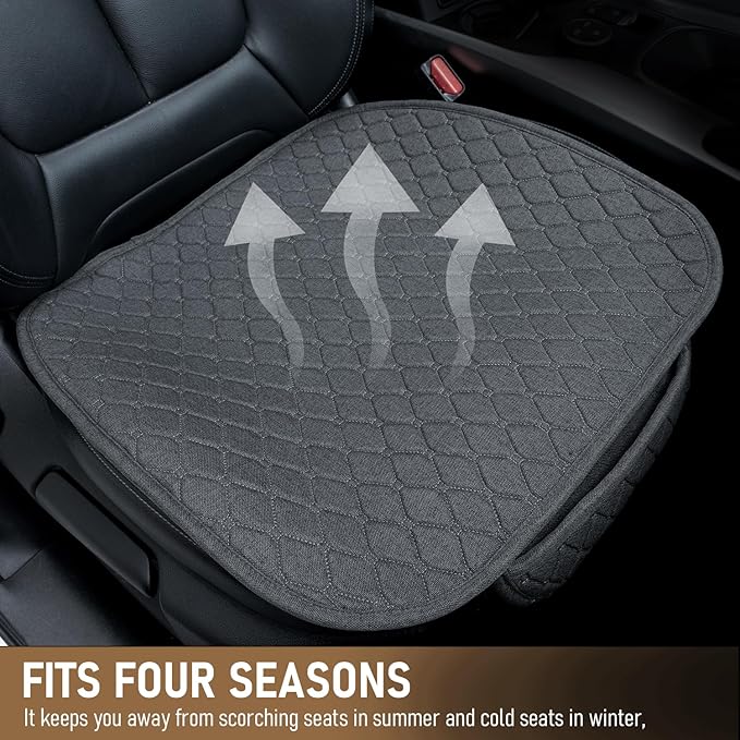 Linen Car Seat Covers for Cars - Non-Slip and Soft, 2 PCS Bottom Seat Cover Protectors with Storage Pocket, Linen Front Seat Covers Used for SUVs, Cars, Sedans (Deep Grey)