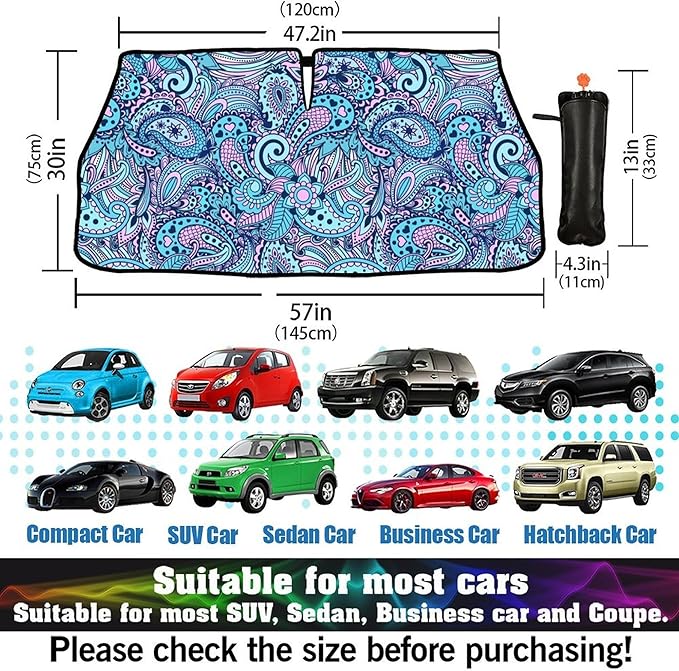 CHILL·TEK Funny Car Windshield Sun Shade Umbrella, 70s 80s Flower Car Sun Shade Umbrella, Block UV Rays Heat Foldable Windshield Umbrella Sun Visor Protector - Keep Vehicle Cool for Cars SUV