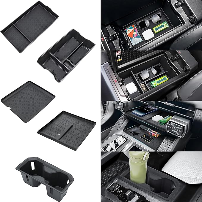 5PCS Center Console Organizer Tray and Wireless Charging Mat Compatible with 2026 Toyota RAV4 Armrest Bottom Tray Cup Holder Center Console Silicone Pad Interior Accessories(Not for Limited)