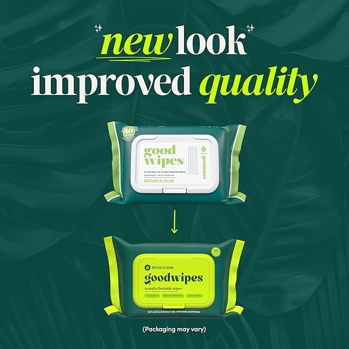 goodwipes Flushable Butt Wipes - Vitamin E & Aloe - Sewer & Septic Safe - Extra Large Adult Wet Wipes For Women & Men - Bathroom Essentials - Botanical Bliss, 318 Count (6 Packs + 1 Travel)