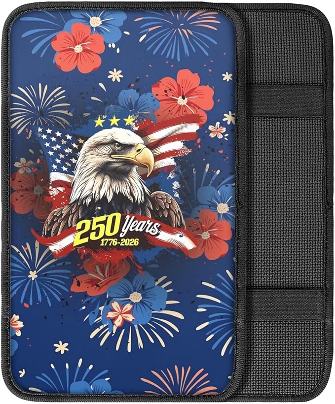 Dreaweet 250 Years Patriotic Eagle Center Console Cover Universal Middle Console Covers for SUV Truck Scratch & Wear Resistant Car Armrest Storage Box Mat Protector