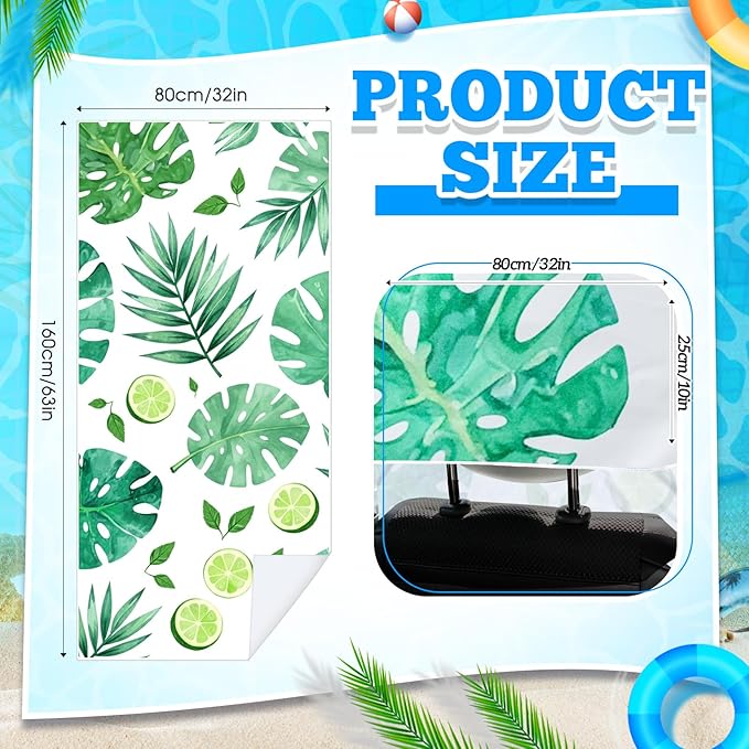 2 Pack Car Seat Towel Covers with Storage Bag 63 x 32 Inch Athletic Running Towel Seat Sweat Washable Non Slip Cover Gift for Car Outdoor Sport Activities (Monstera Lime)