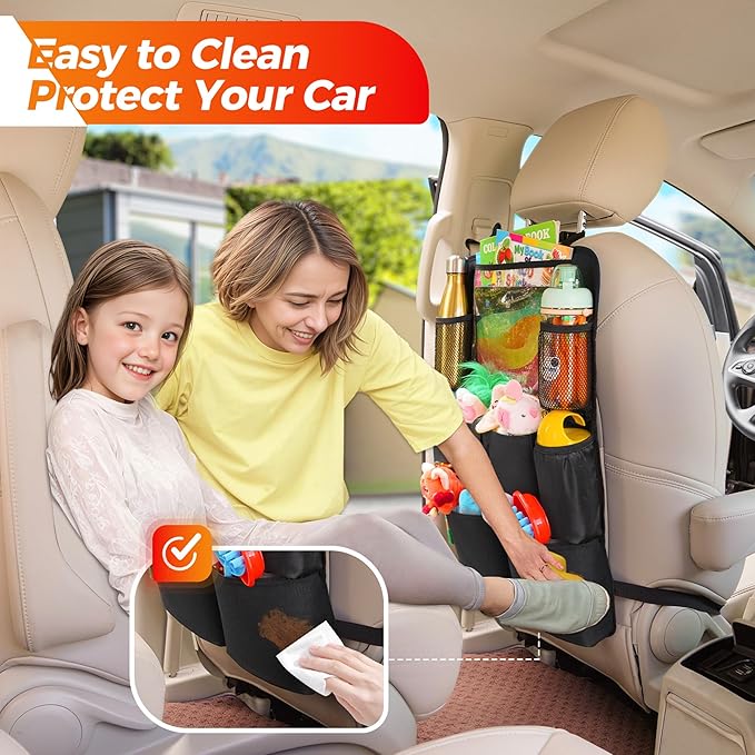 SURDOCA Upgraded Car Organizer with 11-inch Tablet Holder, 8 Pockets, Car Seat Protector for Road Trips - Car Storage and Organizers for Kids