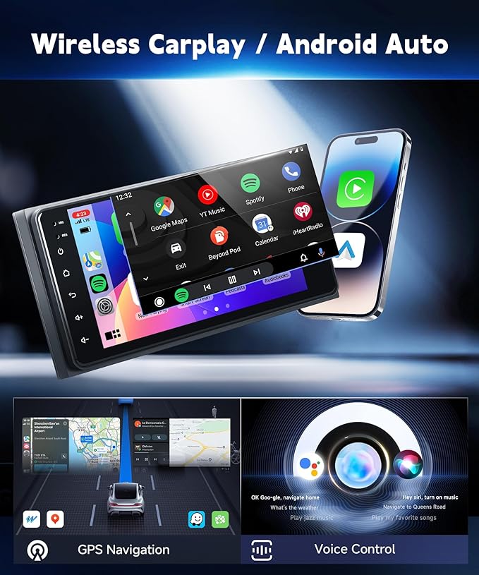 2+64G Car Stereo Radio for Toyota 4Runner 2003-2009,for Tundra 2003-2006, for Sequoia 2003-2007 Wireless Carplay/Android Auto,Android 7“ IPS DSP GPS 5G WiFi BT FM Mirror Link Backup Camera