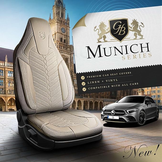 Premium Car Seat Covers Front Seat - Linen Car Seat Cover for SUV, Cars, Most Pickups, Beige, Car Seat Protector, Car Seat Covers Front Seats, Car Seat Protector