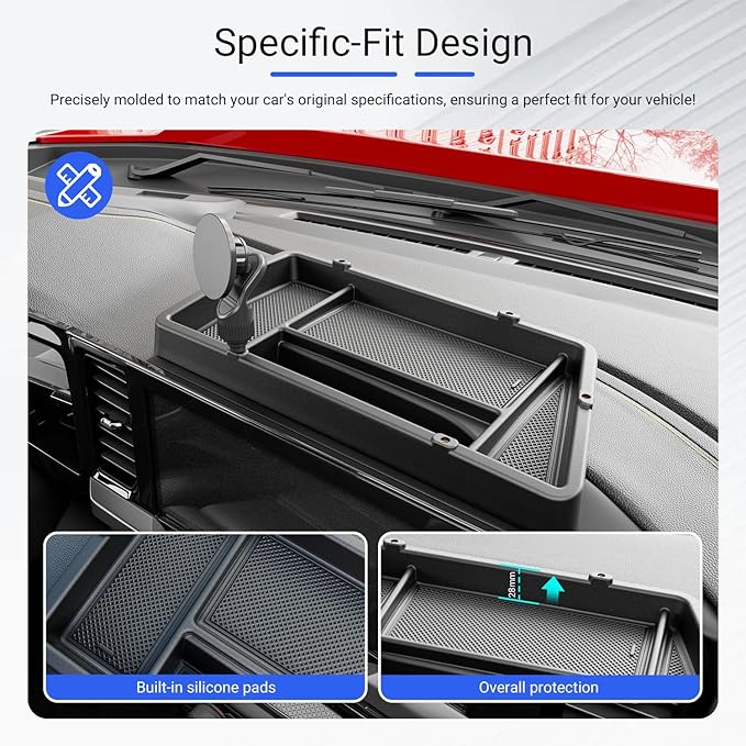 Dashboard Storage Organizer with Phone Mount Compatible with 22-26 Chevy Silverado GMC Sierra 1500 24-26 2500HD 3500HD Dash Storage Tray Replacement for 2022-2026 Chevy Silverado Accessories