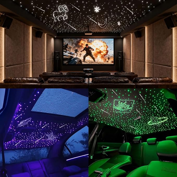 Starlight Headliner Kit 500 Piece Twinkle 0.03in(6.5ft/2m) with White Meteor Fiber Optic Light Kits Car Roof Lights RGBW Music Activated/APP Control Star Lights for Car Theater Game Bed Room Ceiling