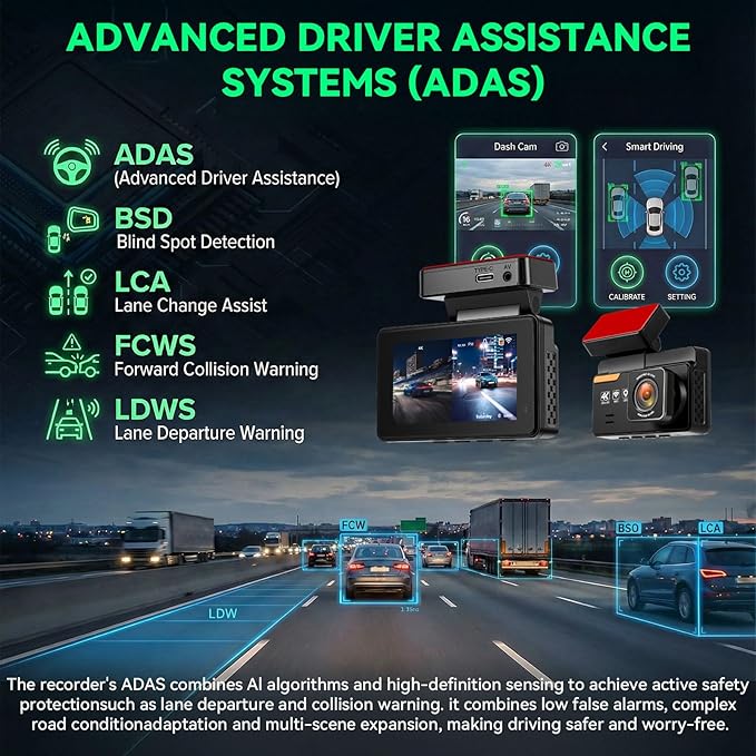 4K Dash Cam Front and Rear Dash Camera for Cars with WiFi GPS App Control ADAS Dashcam,3 inch IPS Screen Dash Cam with G-Sensor,Loop Recording,Night Vision Dashboard Camera