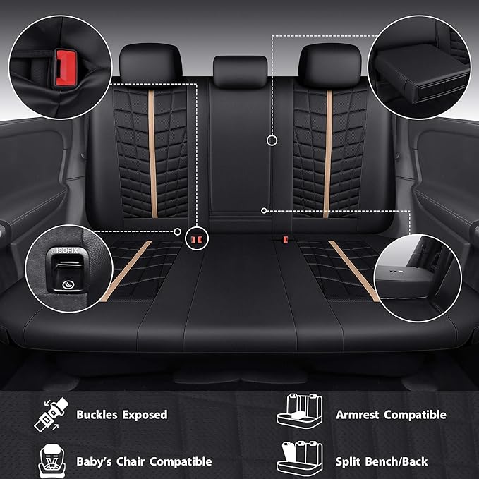 CAR PASS 3D Foam Mesh Leather Car Seat Covers Full Set, Breathable Premium Leather Seat Covers for Car,Anti Slip Universal Fit for Trucks Cars Sedans Vans SUVs, Airbag Compatible, Black Beige