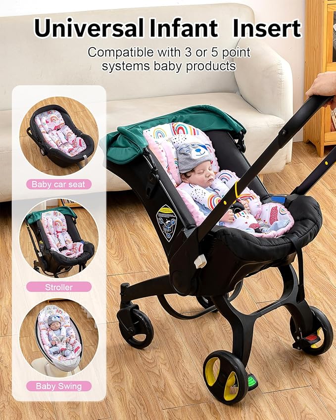 Infant Insert with Extra Headrest & Shoulder Pads, Baby Car Seat Head Neck Body Support, 2-in-1 Reversible Baby Car Seat Cuhsion for Girls Boys, Newborn Carseat Head Support for Stroller, Swing