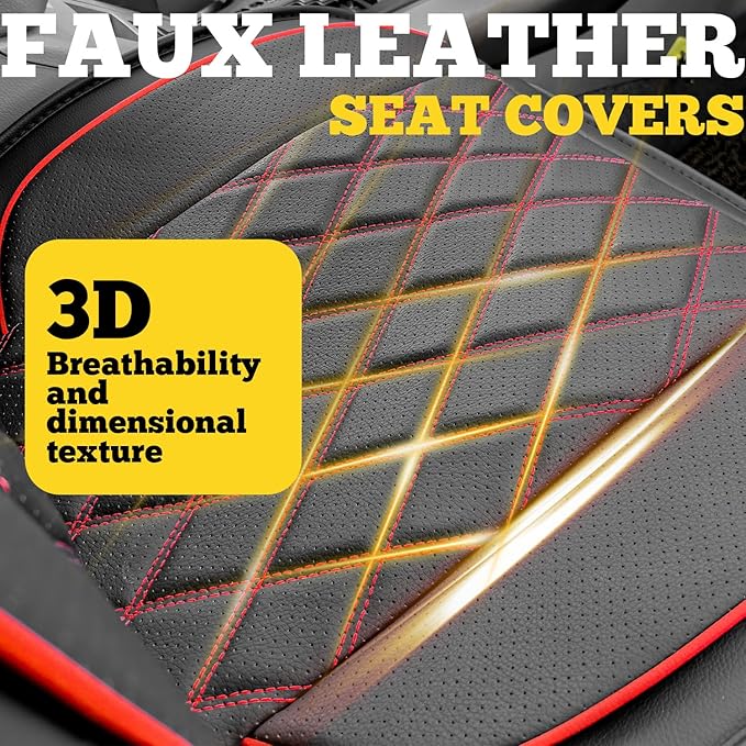 LINGVIDO Car Seat Covers Full Set (5 Seats) - Premium Perforated Nappa Leather, Waterproof Shield, Omni-Adapt Fit SUVs Sedans, Ultimate Family & Pet Protection