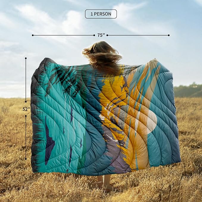 zzlamb Camping Blanket for Cold Weather,Outdoor Puffy Blanket Portable Down Alternative,Windproof Warm Cloak with Snaps,Cozy Quilt Backpacking Picnic RV Travel Plane Car Hammock Beach Climbing