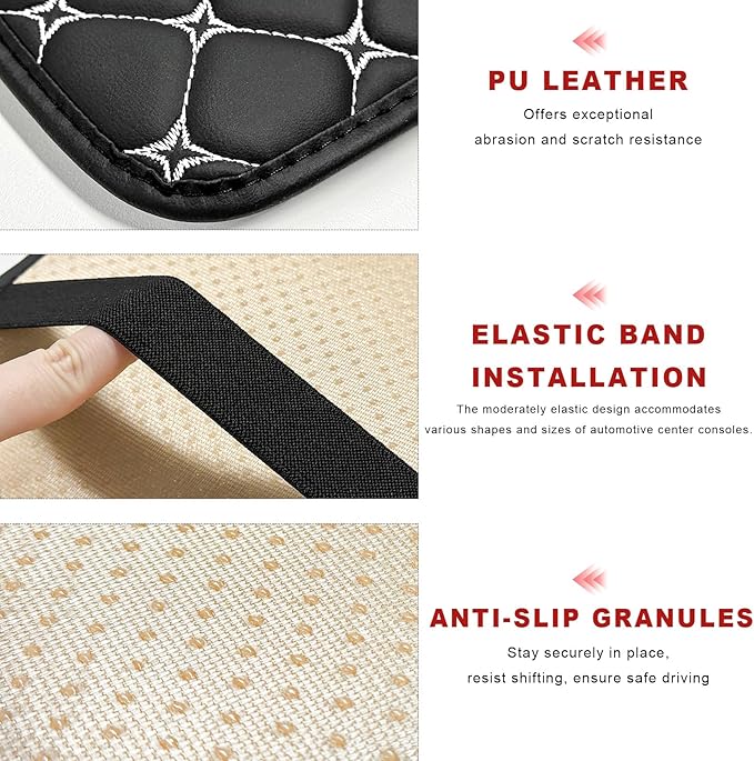 Car Center Console Cushion Pad, Anti-Scratch PU Leather Auto Armrest Seat Box Protector, Waterproof Arm Rest Protection Cover Interior Decoration for SUV Sedan Truck (White)