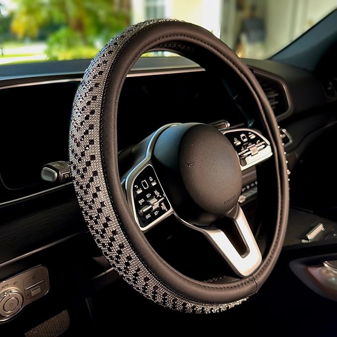 Lord AutoFashion 15 Inch Luxury Universal Steering Wheel Cover Rhinestone Crystals Anti-Slip Microfiber Leather for Women Girls Men Boys Car Accessory Bling Diamonds Purple (JX06)
