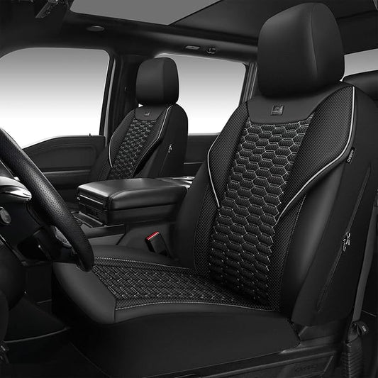 CAR PASS 3D Foam Mesh Leather Car Seat Covers Front Seats, Air Cool Mesh Front Seat Covers for Car, Universal Fit for SUV Truck Sedan Automotive, Armrest Airbag Compatible, Black and Gray