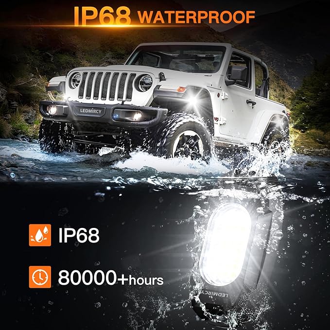 White Rock Lights,LEDMIRCY R6 LED Pure White Rock Lights 16PCS with Rocker Switch Wire Harness Kit Super Brigh Luces para Carro for Trucks UTV Off Road Boat ATV High Power Light Waterproof Shockproof