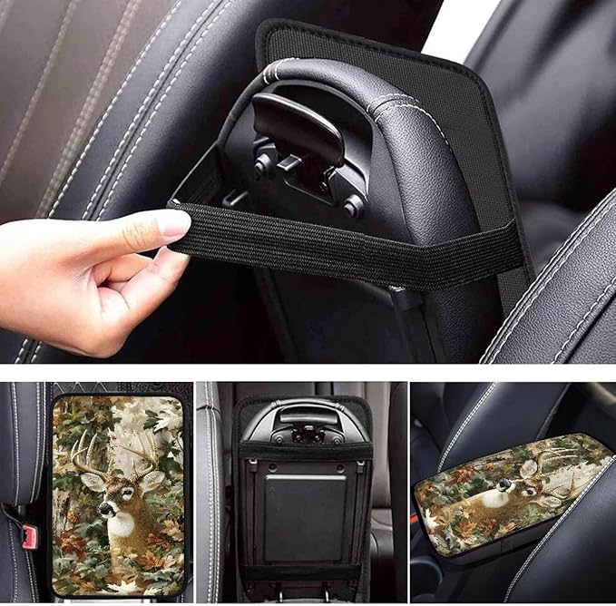 Dreaweet Deer Hunting Camo Car Armrest Cover Universal Car Accessories Center Console Pad Scratch-Resistant Universal Arm Rest Cover for SUV Truck Sedan