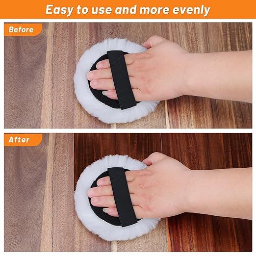 8 Pcs Lambswool Stain Pad 4'' Reusable Wood Stain Applicator Pads Lambswool Wax Applicator Staining Pads for Wood Furniture,Floors,Latex Oil Based Finishes Paints Buffing polishing