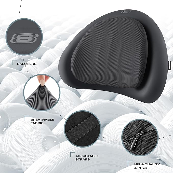 Skechers Lumbar Pillow Premium Memory Foam,Double-Layer-Office Chair Cushion for Tailbone Pain Relief,Butt Pillow for Office Chair,Car seat Cushion,Long Sitting Office Workers,and Car Drivers,Black