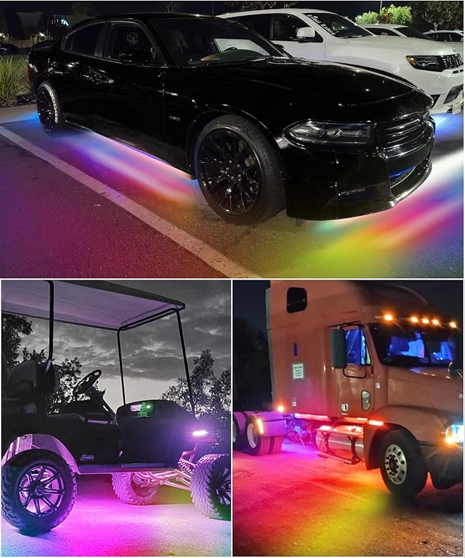 Partsam Car Underglow Neon Accent Strip Lights with APP Control Music Modes, Scene Options, Mic, DIY Wireless Control Underglow Led Lights Strips Adapter for Vehicle SUV Truck - 4 in 1
