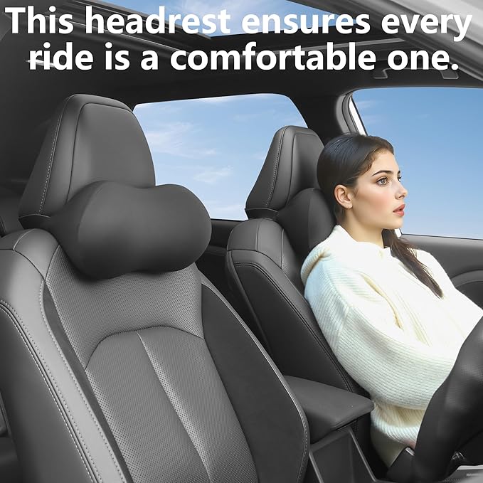 2 Pack Car Neck Pillow, Breathable Neck Support Pillow for Driving, Soft Memory Form and Ergonomic Design Fits Most Cars SUV Sedan Home Office (Black)
