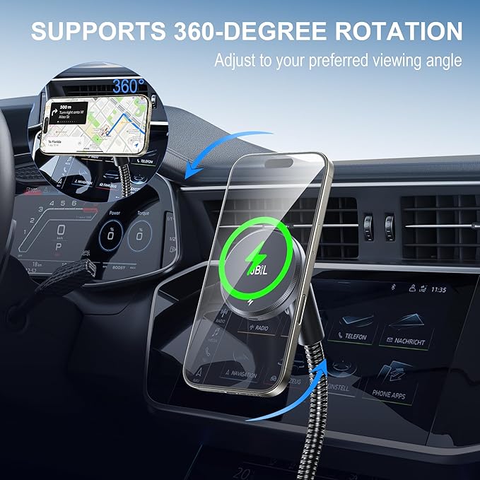for Magsafe 15W Car Mount Wireless Phone Charger Cigarette Lighter，Car Magnetic Vent Mount Holder with Dual Port PD&QC for Magsafe Fast Charging for iPhone Air/17/16 15 Pro Plus Max 14 13 12