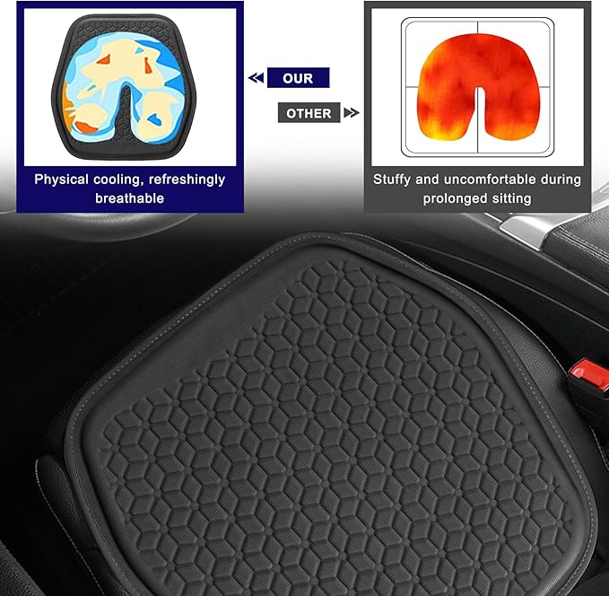 Gel Car Seat Cushion, Non-Slip Breathable Automotive Front Seat Bottom Cushion Pad, Comfortable & Cooling Seats Cover Interior Mat for Sedans SUVs Trucks, Car Accessories (Black)