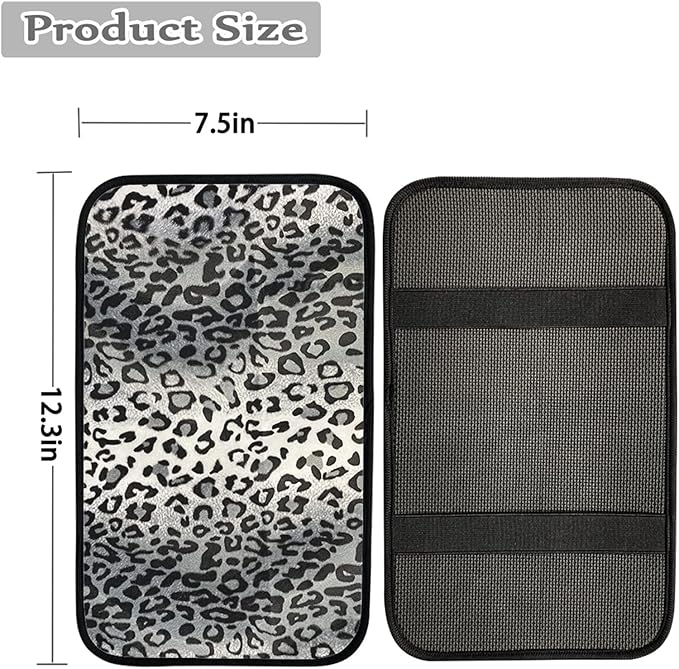 Dreaweet Grey Leopard Printed Universal Auto Center Console Lid Pad, Soft Comfy Car Armrest Seat Box Protector Fit for Most Standard Size Vehicle Interior Accessories