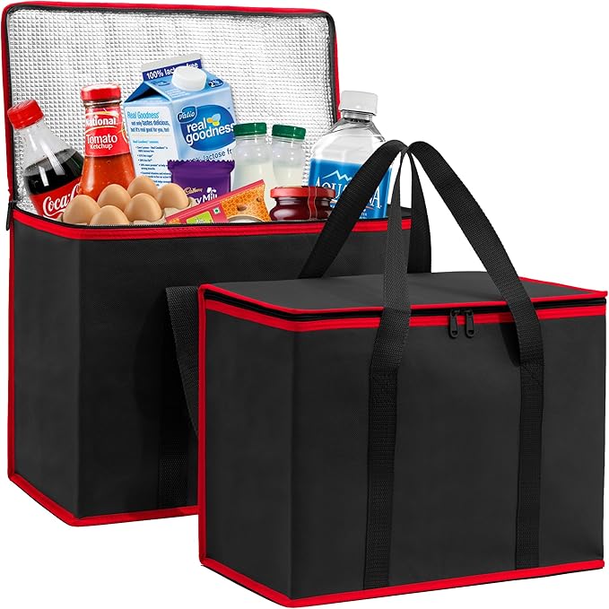Carrywell (Not Made In China) Insulated Reusable Grocery Bags 2-Pack, Catering and Delivery Bag For Hot and Cold Food, Collapsible Thermal Tote For Doordash