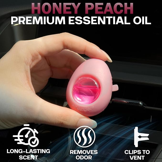Air Jungles Car Air Freshener Vent Clip Honey Peach Scent, Pink Edition, 6 Pack (4ml Each), Long-Lasting Sweet Fruit Fragrance & Odor Eliminator, Up to 180 Days
