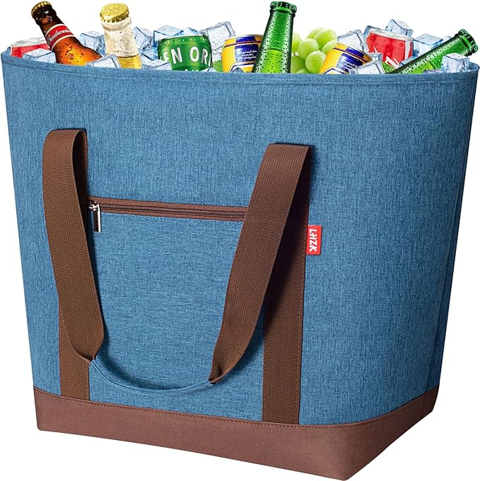 LHZK Jumbo Insulated Cooler Bag with Thermal Foam Insulation, Premium Leakproof Cooler Tote Bag with Zipper, Insulated Hot Cold Bag for Food Transport, Picnic, Travel, Beach (50L, Blue)