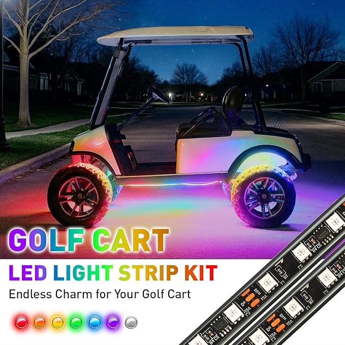 Golf Cart Underglow LED Light Strip Kit, 28 RGB Modes with Music Sync & Wireless Remote | 12-85V Wide Voltage, Fit Club Car, EZGO, Yamaha (2/4/6 PCS)