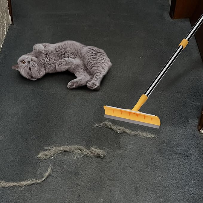 Carpet Rake for Pet Hair Removal – Reusable Cat & Dog Hair Remover Broom with Adjustable 60" Long Handle, Rug Rake Scraper for Carpet, Rugs, Mats, Upholstery & Couch Cleaning