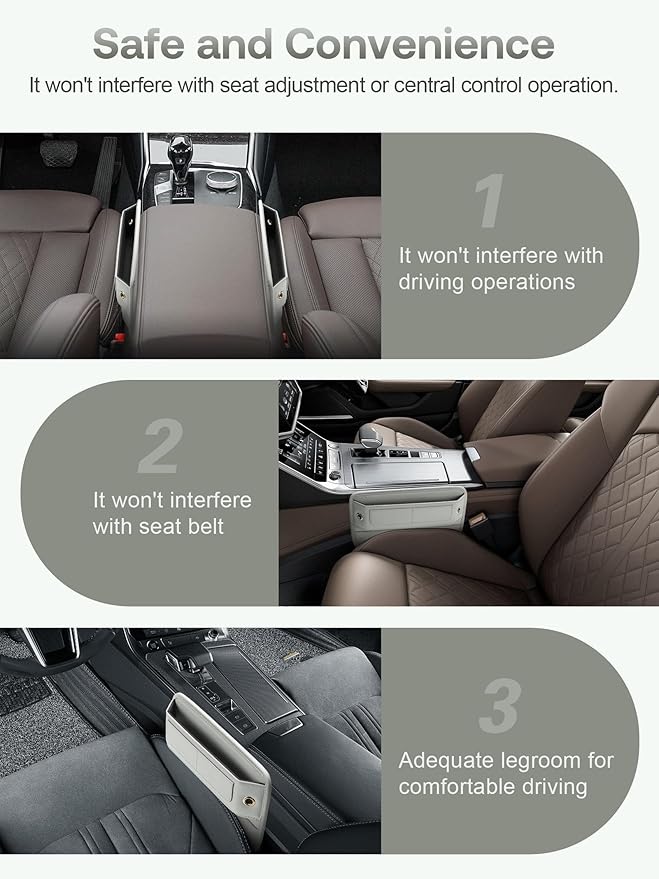 Universal Fit Premium Leather Car Seat Gap Filler Organizer, Center Console Organizer with Card Slots, Clever Gifts for Car SUV Truck Owners (Beige, 2 Pack)