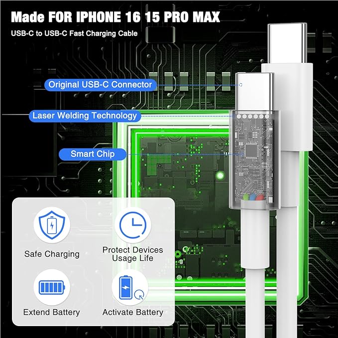 45W iPhone 17 16 15 Pro Max Charger Fast Charging,2Pack USB C Fast Charger Block with Long 10/6.6FT C to C Cable for Apple 17 Pro Max/16 Pro/15/iPad 13th,for Samsung S24 S25 Ultra
