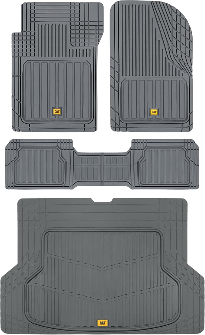 Cat® ToughLiner Heavy Duty Rubber Floor Mats & Cargo Trunk Liner for Car SUV Van Sedan, Gray - Trim to Fit, All Weather Deep Dish Automotive Floor Mat, Total Dirt Protection