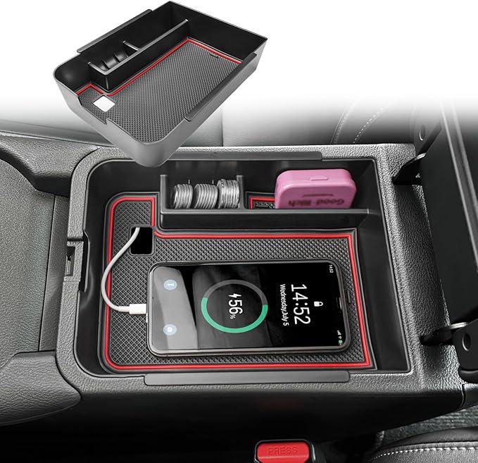 Center Console Organizer Tray Compatible with Nissan Sentra 2020 2021 2022 2023 2024 2025 Accessories, Middle Console Organizer for 2020-2025 Sentra Armrest Storage Box Coin Holder, red trim