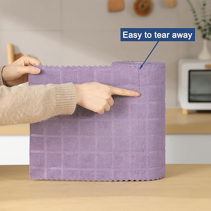 Ferdilan 80 Pack Microfiber Cleaning Cloth Roll,Lint Free Rags Paper Towels & Tear Away Reusable Towels,Washable Shop Rags,Wash Cloths Dish Rags(12" x 12") for Car Kitchen Window Garage-Dark Purple