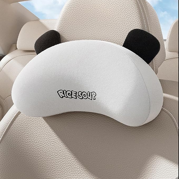 Cute Panda Car Neck Pillow & Lumbar Support Memory Foam Cushion for Driving Adjustable Headrest Waist Pillow for Most Seats (Black, Headrest)